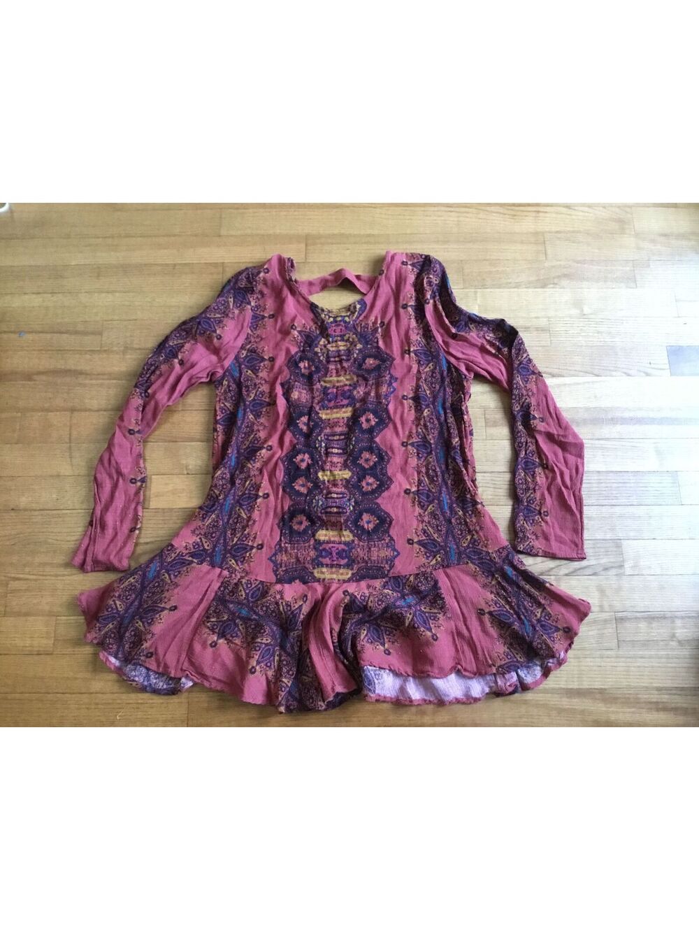 Free People Womens L Dark Pink black gothic goth Open back Long Sleeve top/dress